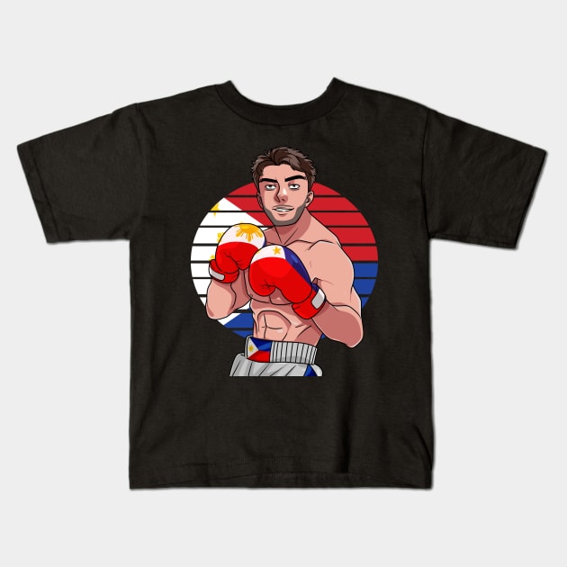 Philippines Boxer Filipino Flag Boxing Lover Kids T-Shirt by Noseking